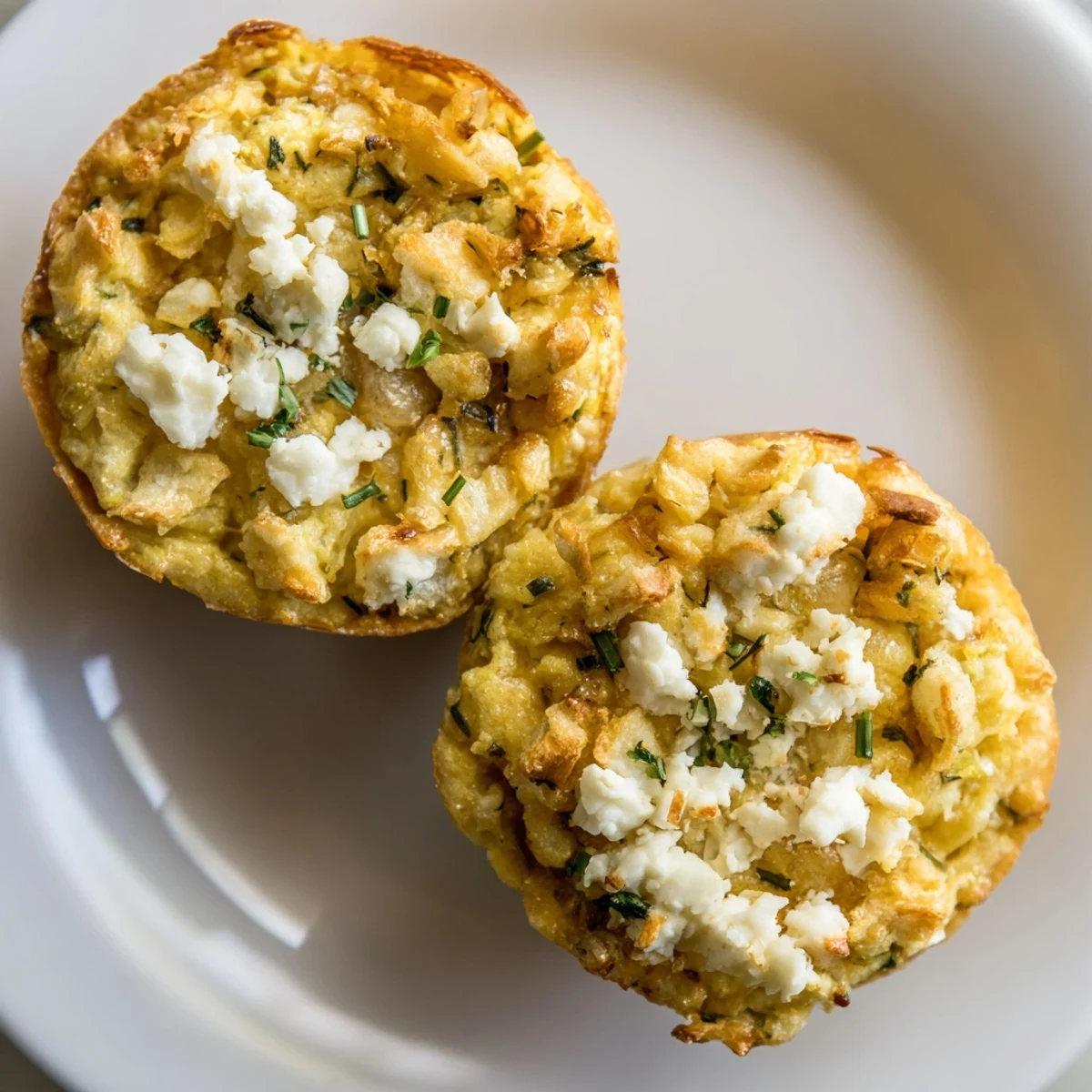 Warm and savory zucchini and feta muffins, fresh from the oven, ready to enjoy.