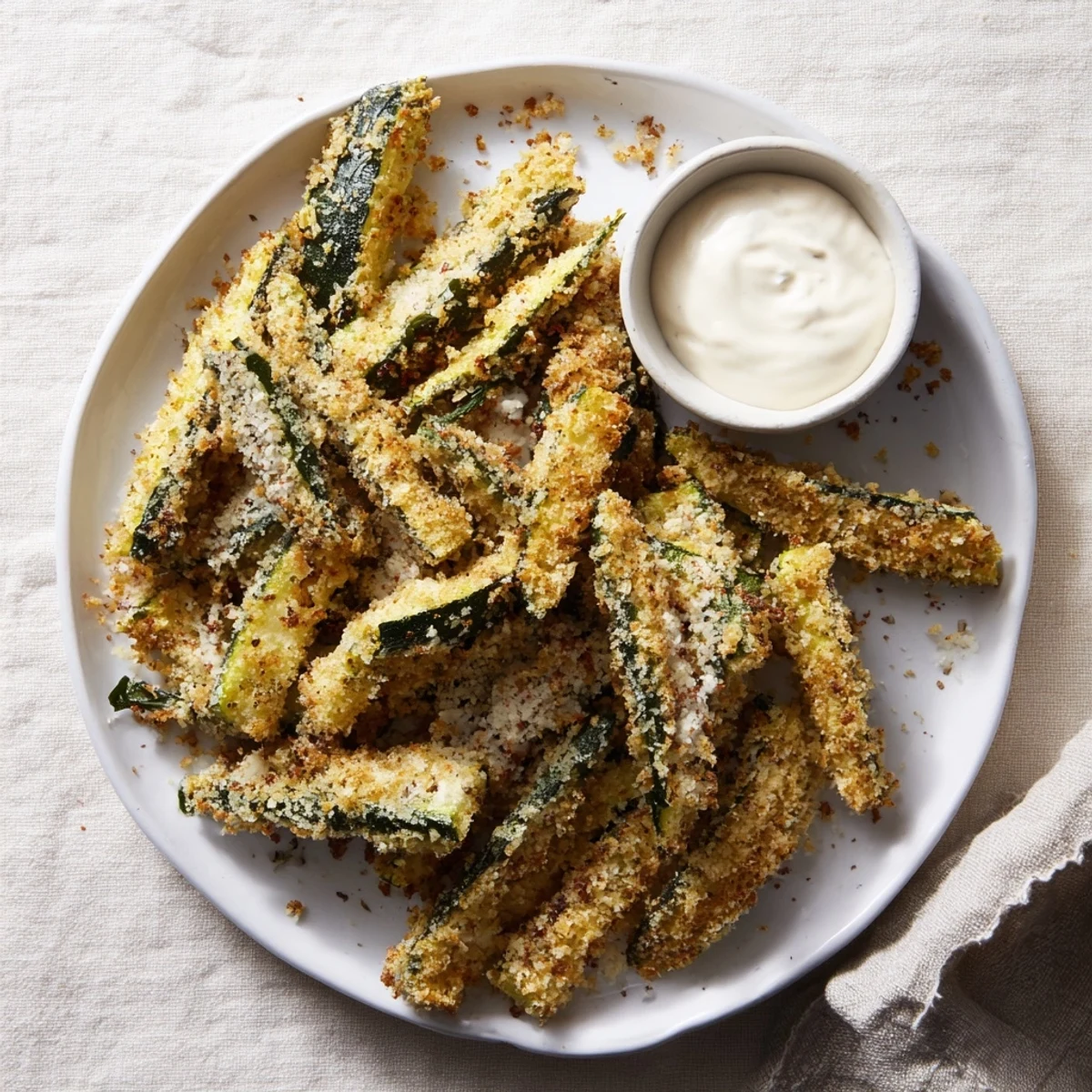 Golden, crispy Parmesan zucchini fries with a creamy dipping sauce.