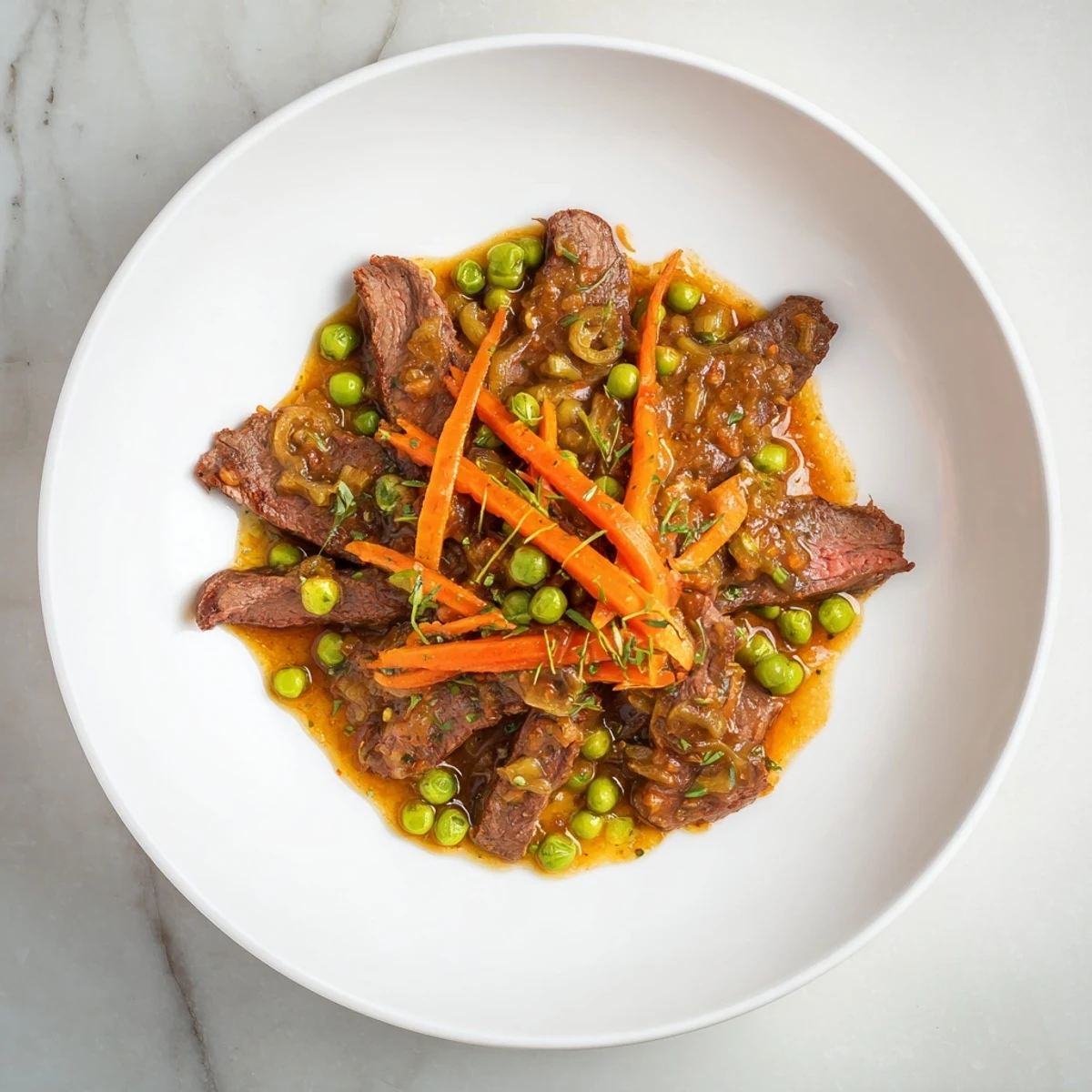 Visualize the juicy Skillet Beef Stir-Fry, with tender beef and crisp vegetables, a perfect dinner meal.