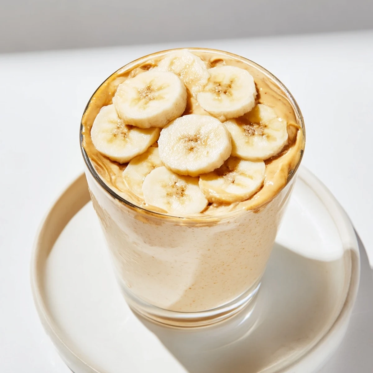 Creamy Peanut Butter Banana Smoothie, swirled in a glass, ready for a refreshing, sweet sip.