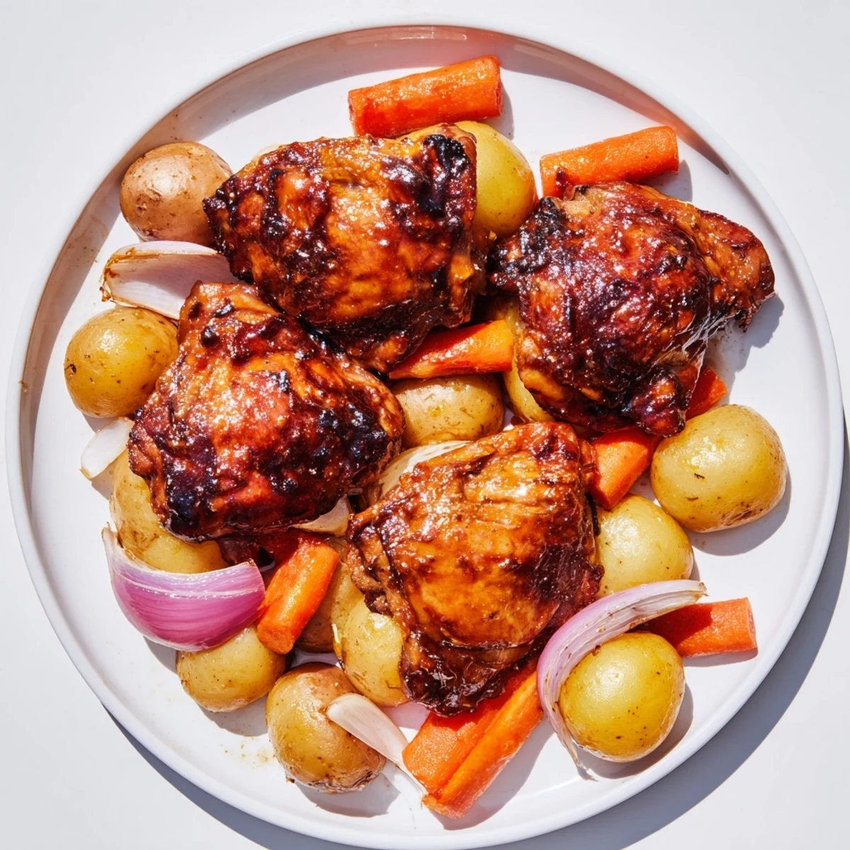 Tender and golden Maple Dijon Chicken Thighs with roasted vegetables, a delightful sheet pan dinner.