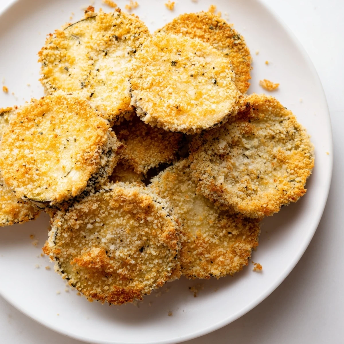 Savory and crunchy Eggplant Parmesan Chips fresh from the oven, ideal for dipping in marinara sauce.