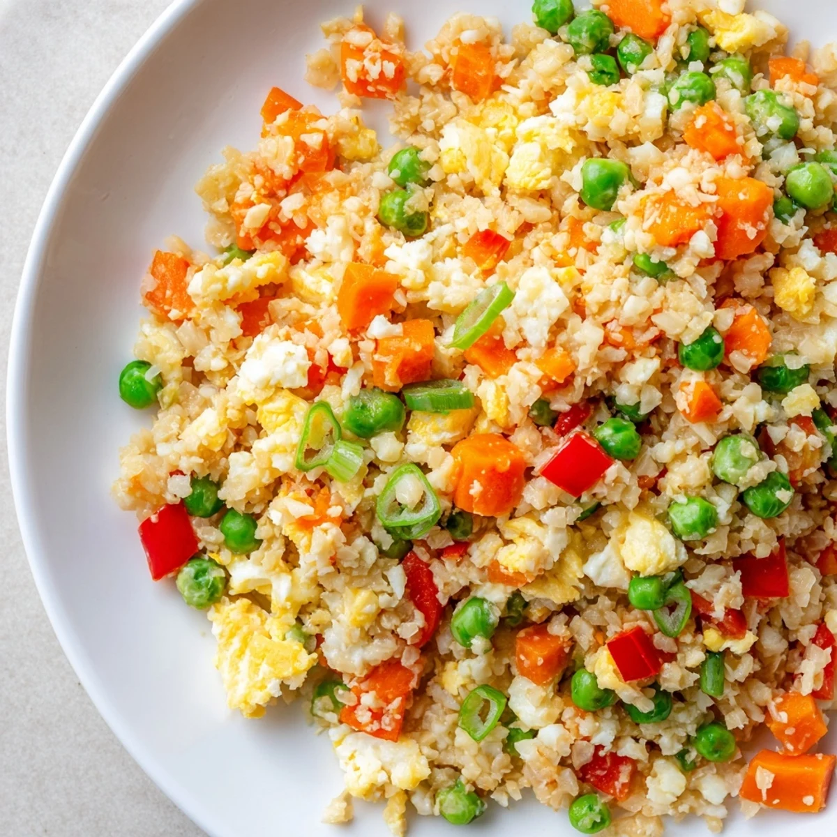 Tossing tender cauliflower rice with soy sauce, fresh ginger, and scrambled eggs creates a savory Cauliflower Fried Rice perfect for a low-carb dinner.