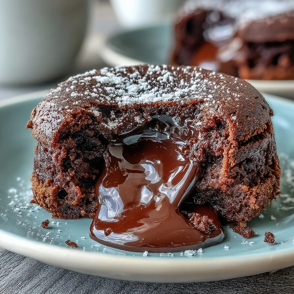 Individually baked Chocolate Lava Cakes with Espresso are plated near a spoonful of vanilla ice cream and espresso beans for serving.