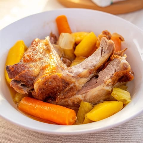 Steaming Slow-Roasted Beef Pot Roast with carrots and potatoes, perfect for a family feast.