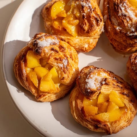 A close-up shot of golden, flaky homemade apple turnover pastries ready to be devoured.