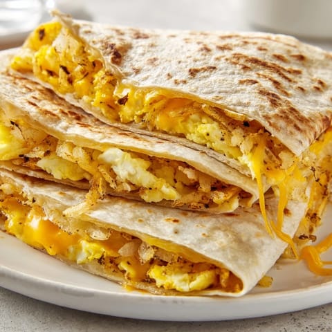 A satisfying Breakfast Crunchwrap, a handheld breakfast packed with savory scrambled eggs and fillings.