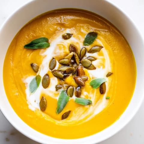 A warm bowl of vibrant butternut squash soup, perfectly seasoned, ready to eat now.