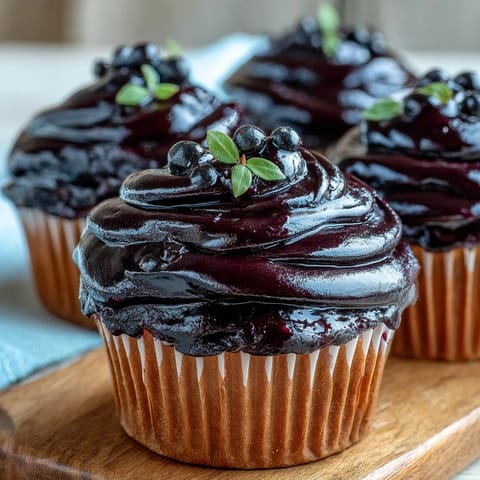 A mixing bowl holds smooth Black Currant Frosting next to a spatula, ready for spreading on a layer cake.