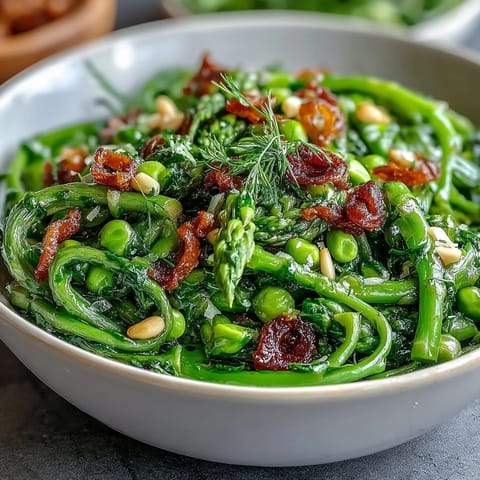 Shaved Asparagus and Pea Salad with Lemon Dressing: Crisp asparagus ribbons, sweet peas, and arugula tossed in a bright lemon dressing, topped with Parmesan and toasted nuts.
