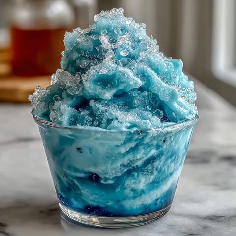 Blue Raspberry Lemonade Slushie in a chilled glass, garnished with fresh lemon slices and vibrant raspberries, perfect for a hot summer day.