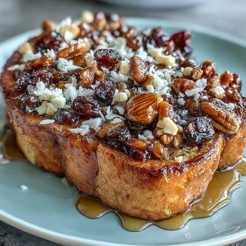 Golden capirotada mexicana with toasted bread, piloncillo syrup, raisins, and melted cheese, baked until bubbling and fragrant.