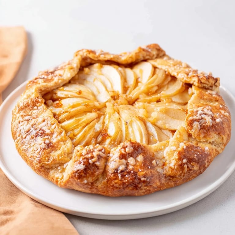 This delightful Rustic Pear and Ginger Galette reveals tender fruit within a beautifully browned, buttery pastry.