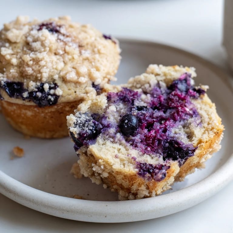 Freshly baked fluffy homemade blueberry muffins, showcasing juicy berries within a tender crumb and topping.