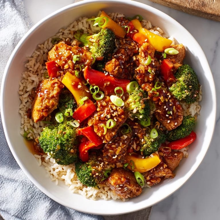 A close-up of a bubbling One-Pot Teriyaki Chicken and Rice Bake, with tender chicken and fluffy rice.