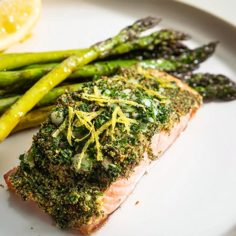 Oven-baked Easy Herb-Crusted Salmon, perfectly cooked and glistening, featuring fresh herbs and Dijon.