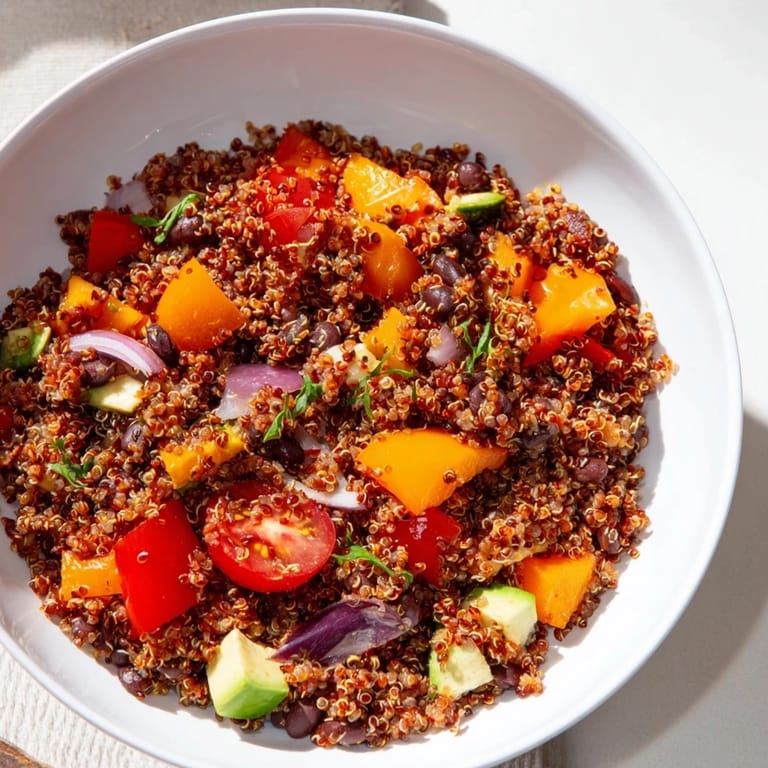 Fresh, zesty refreshing quinoa and black bean salad bursting with the flavors of summer vegetables.