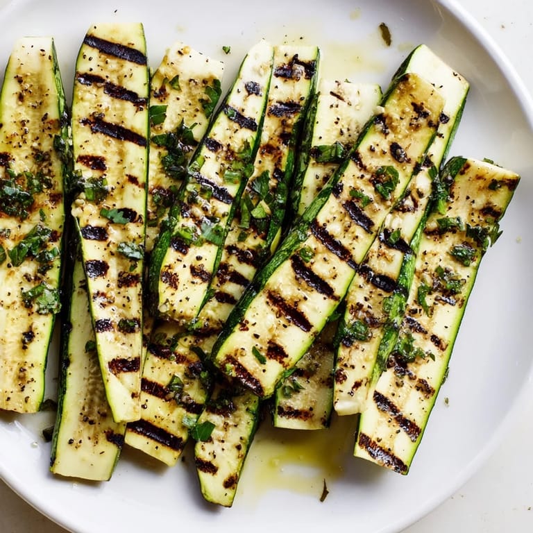 Close-up of freshly grilled garlic herb zucchini, showing lovely grill marks, ready for a side dish.
