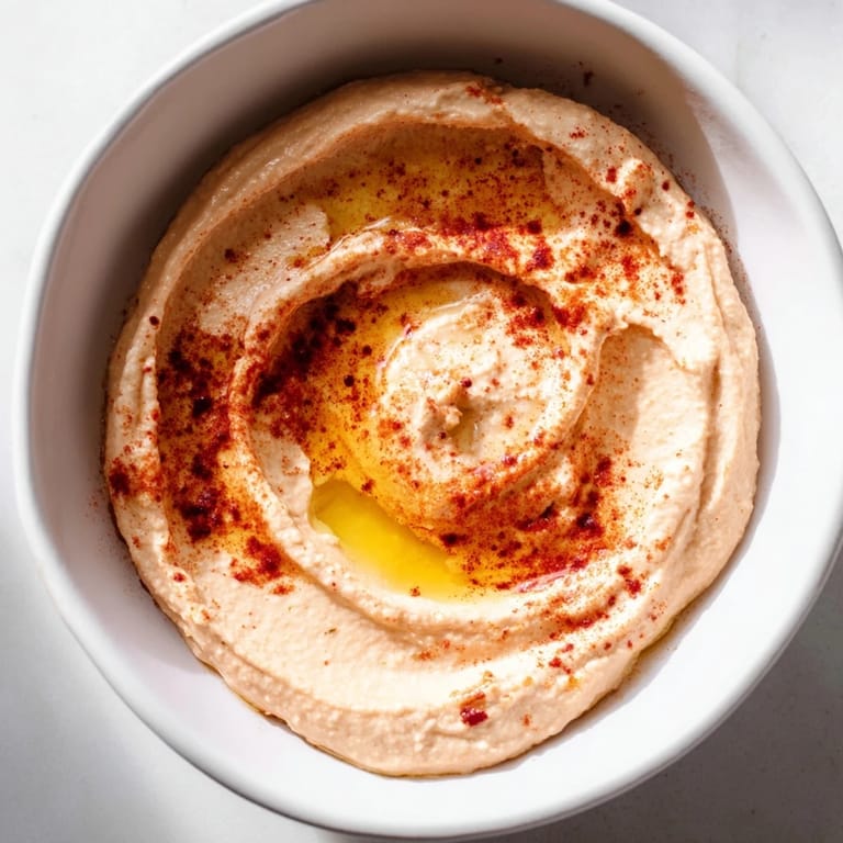 Smooth and vibrant roasted red pepper hummus spread on crackers, topped with diced peppers, ideal for a healthy, vegan snack or appetizer.