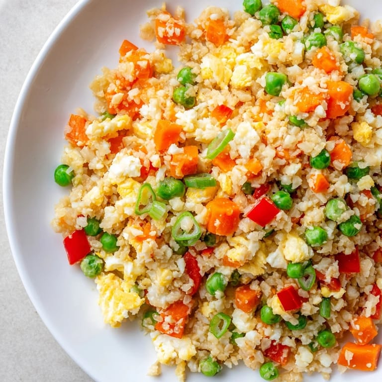 Tossing tender cauliflower rice with soy sauce, fresh ginger, and scrambled eggs creates a savory Cauliflower Fried Rice perfect for a low-carb dinner.