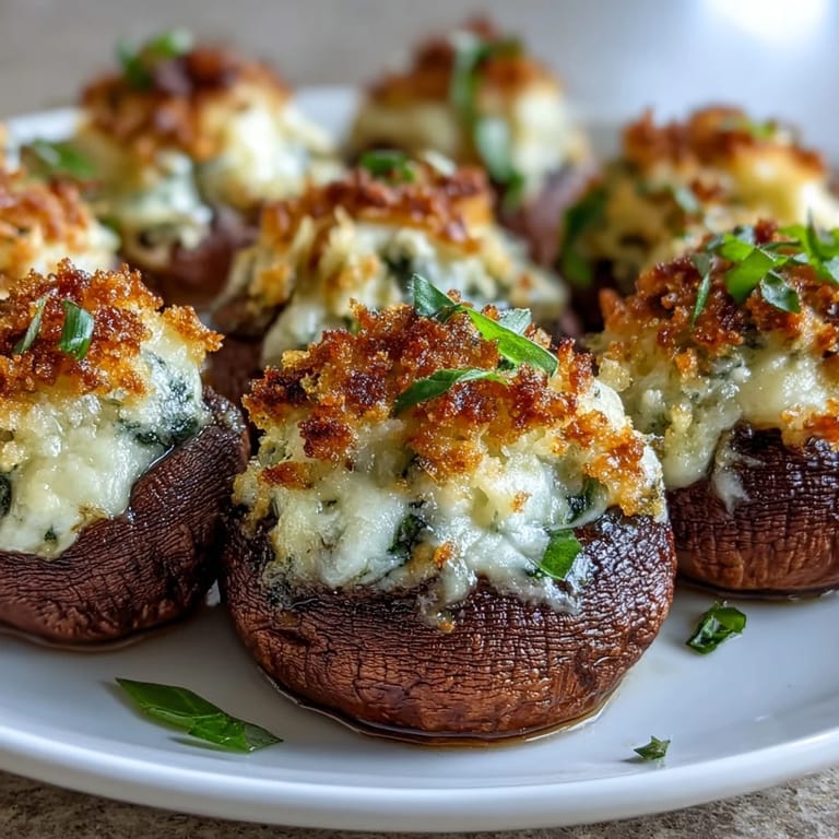 Fresh basil and melted Asiago cheese fill these tender Stuffed Asiago-Basil Mushrooms for a savory bite.