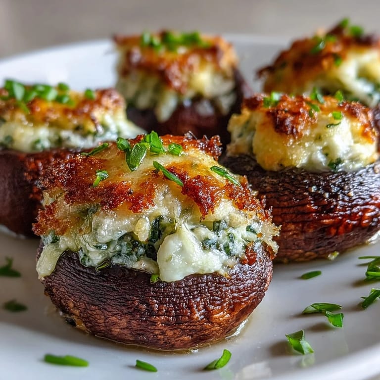 Baked Stuffed Asiago-Basil Mushrooms with crispy breadcrumbs topping, ideal for a vegetarian Italian-inspired appetizer.