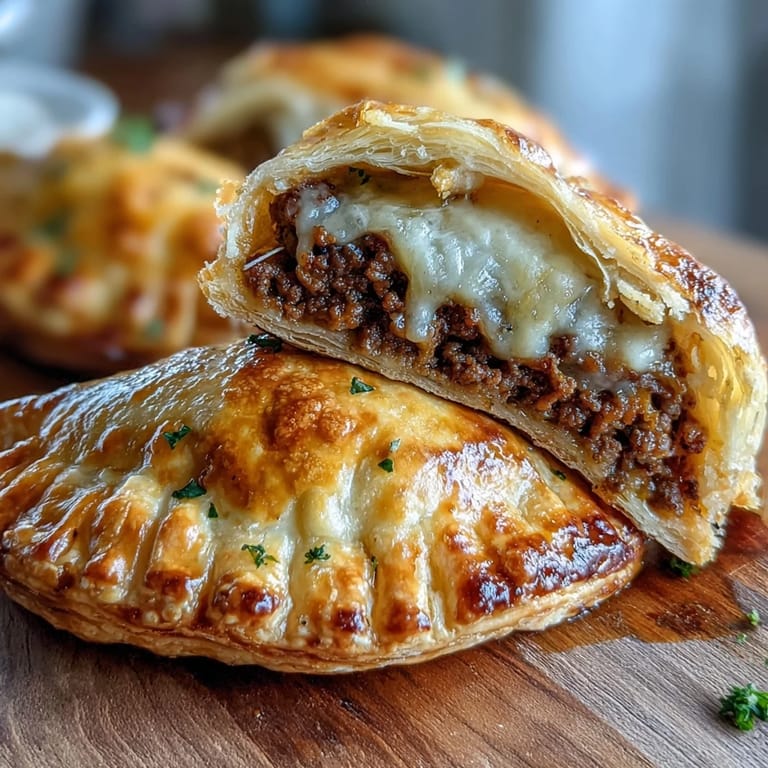Bite-sized Mini Beef Tourtières rest on a plate, brushed with egg wash and filled with aromatic ground beef.