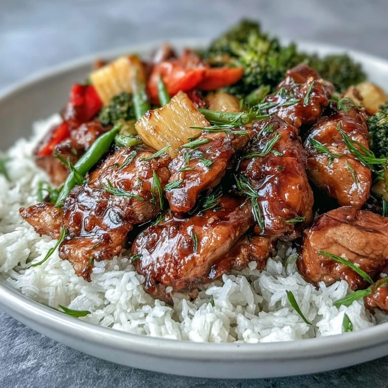 Japanese-American teriyaki chicken and rice bowl, garnished with scallions and sesame seeds for a colorful, family-style dinner.