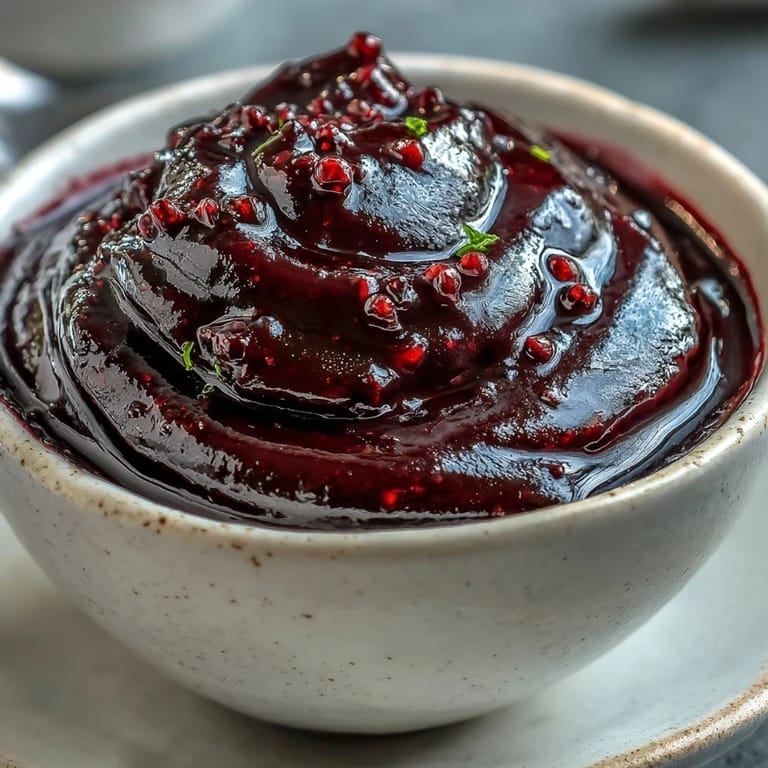 A glossy pitcher of Black Currant Reduction drizzled over roasted duck breast, adding a tangy-sweet finish to the meal.