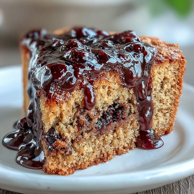 A cross-section of PB and J cake reveals a tangy black currant jam filling.