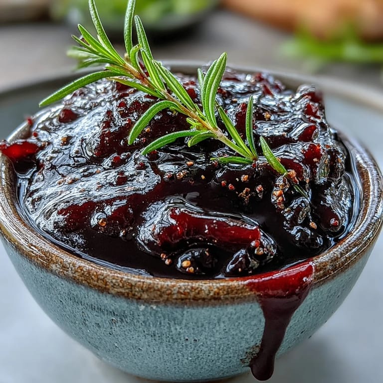 Vibrant Black Currant and Rosemary Reduction is spooned over seared duck breast on a rustic plate.