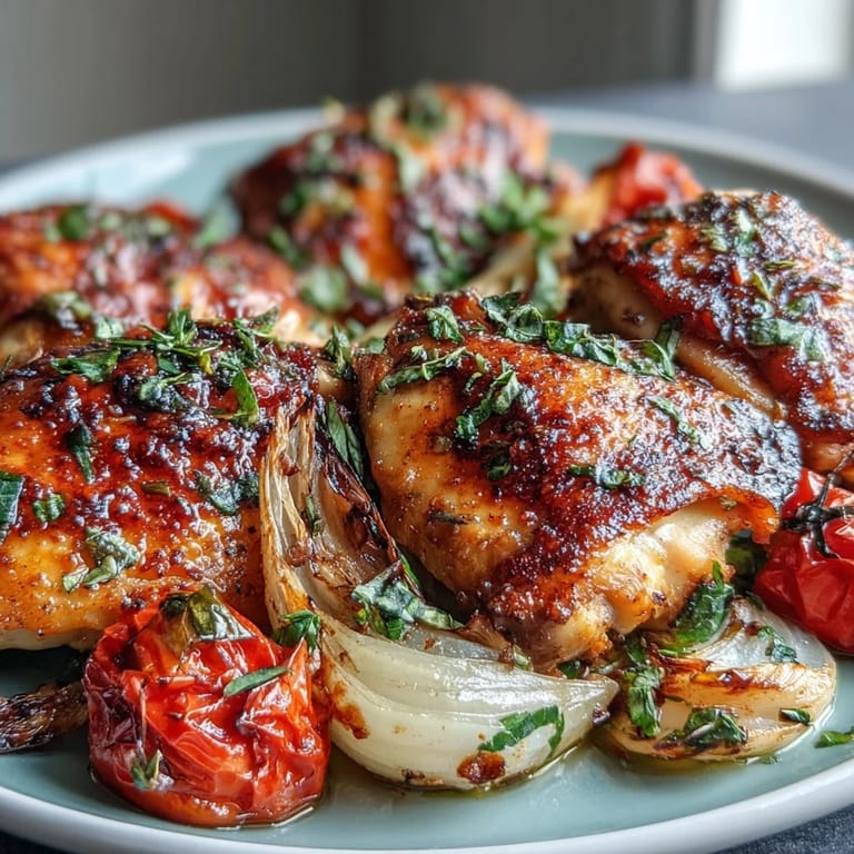 Colorful sheet pan dinner featuring tender chicken breasts, roasted zucchini, and juicy cherry tomatoes with a zesty lemon-herb marinade.