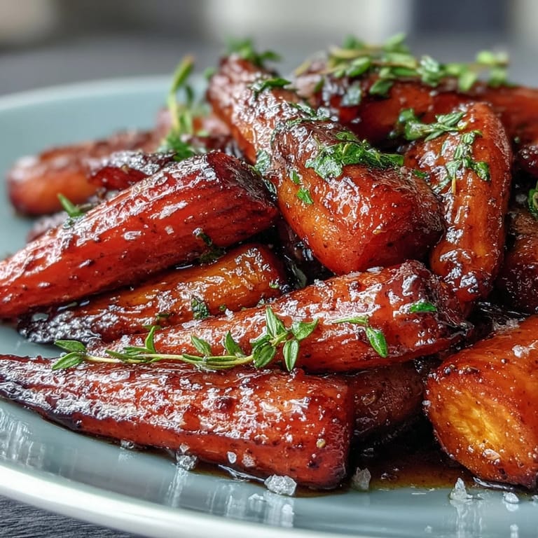 Glossy honey-glazed carrots roasted to perfection, with fresh thyme and a hint of lemon, bring warmth to any dinner table.