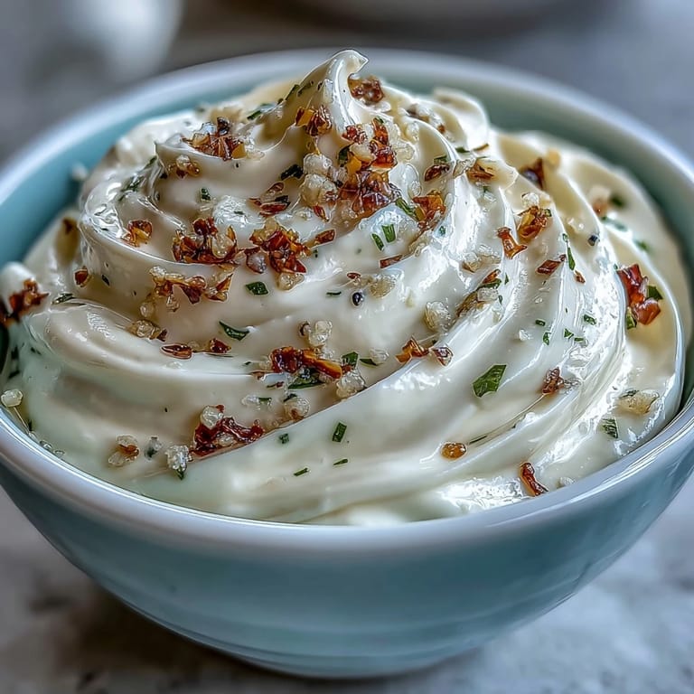 Fresh garlic aioli in a rustic bowl, perfect for dipping crispy vegetables or seafood with a zesty, creamy finish.