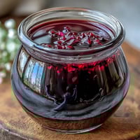 Black Currant Vinaigrette in a glass jar, drizzled over a vibrant spinach and goat cheese salad.