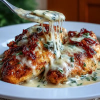 Creamy Marry Me Chicken glistening with sun-dried tomatoes and herbs.