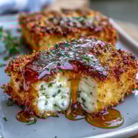 Golden crispy breaded feta, drizzled with honey, a perfect Mediterranean appetizer.